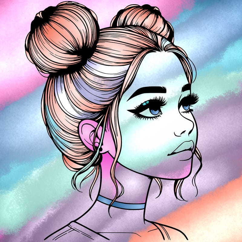 realistic girl with buns on the top of her head