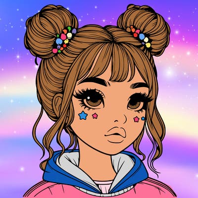 realistic girl with space buns