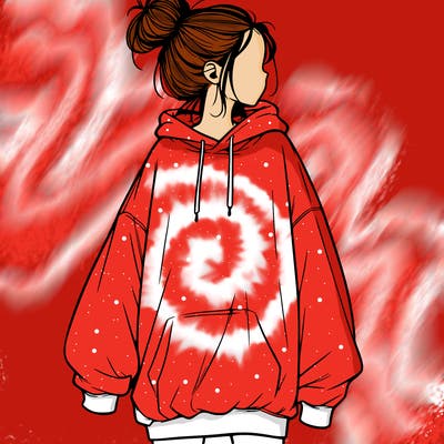 realistic girl with a oversized sweatshirt on and a bun