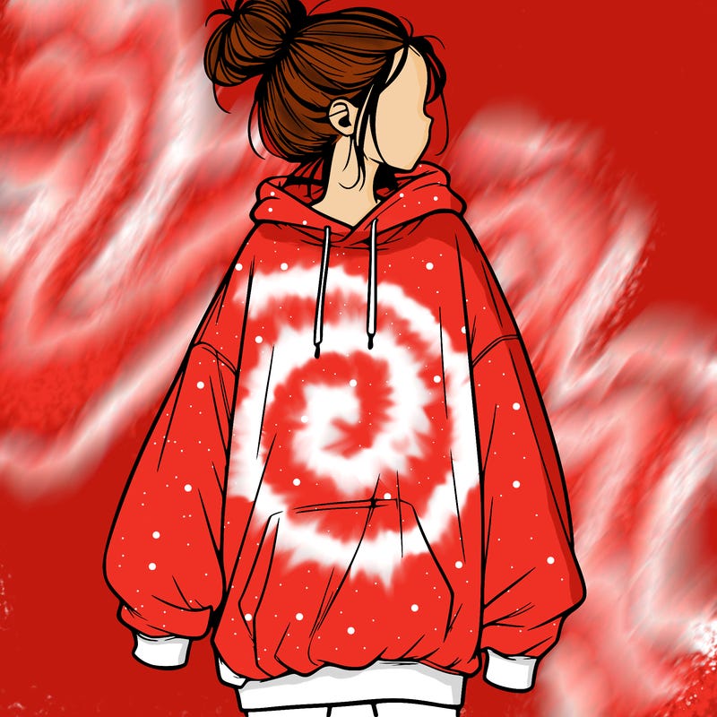 realistic girl with a oversized sweatshirt on and a bun