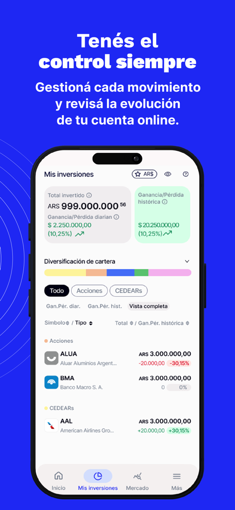 Bull Market - Mobile screen showing the Bull Market app investment portfolio with balance gains and stock performance