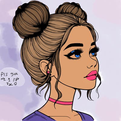 realistic girl with buns on the top of her head