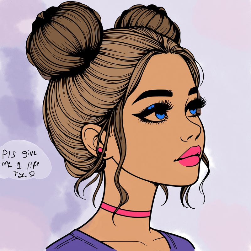 realistic girl with buns on the top of her head
