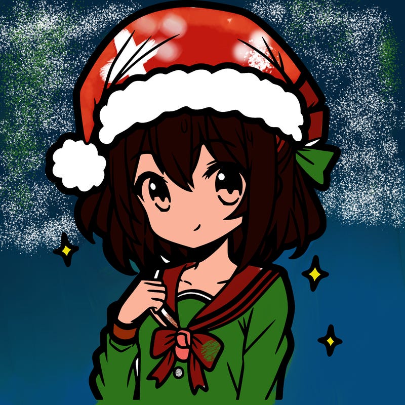 anime girl wearing a santa hat