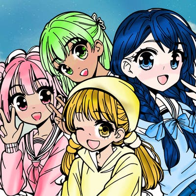 manga girl with friends