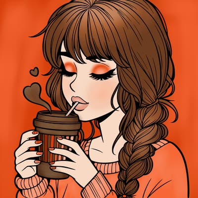 realistic girl drinking coffee