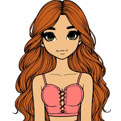 realistic girl with really long hair and cute crop top