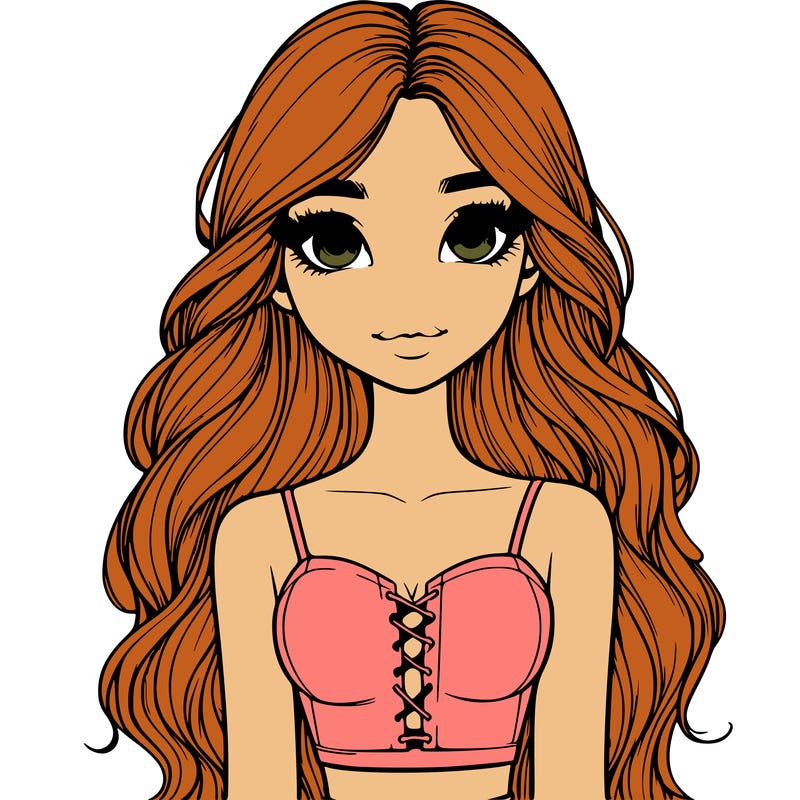 realistic girl with really long hair and cute crop top