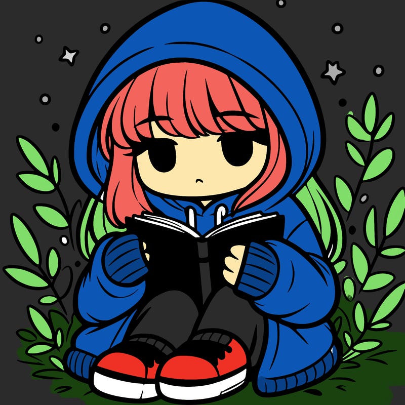 girl in oversized hoodie reading a book