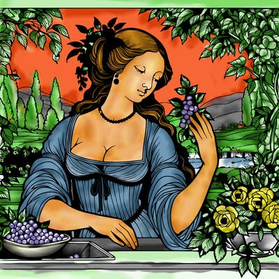 renaissance style realistic beautiful woman in a garden