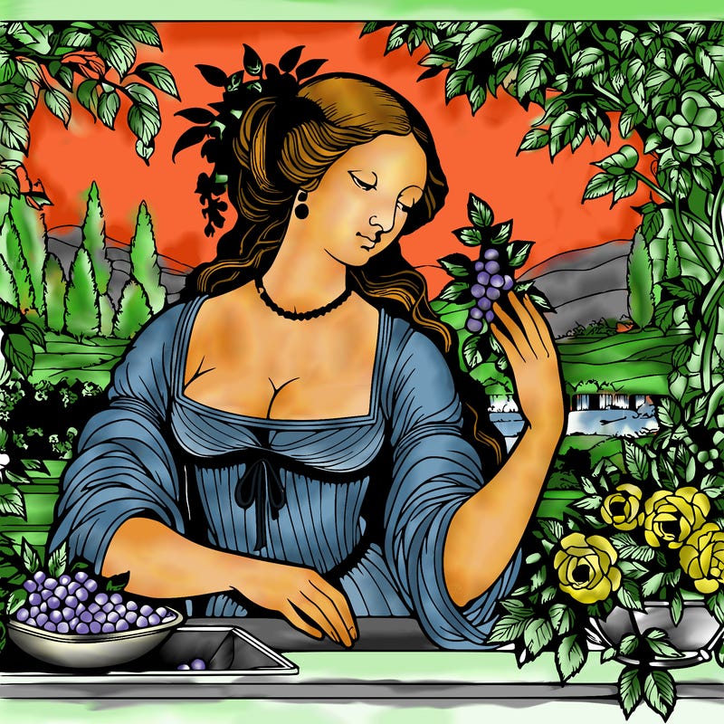 renaissance style realistic beautiful woman in a garden