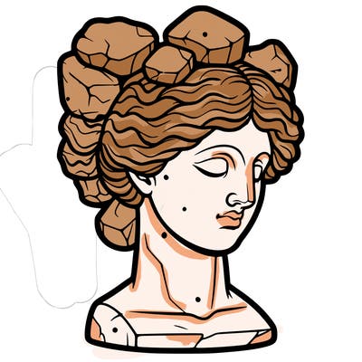 bust of a female statue with rock-shaped hair