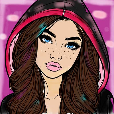 realistic beautiful girl with a hood on