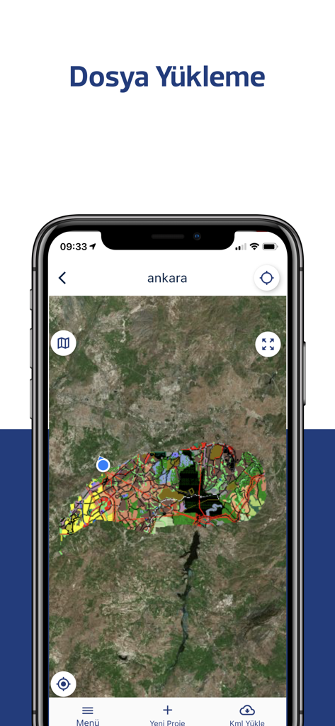 Nview - Nview mobile application interface showing a satellite map with professional GIS engineering overlays