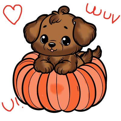 cute little puppy in a pumpkin