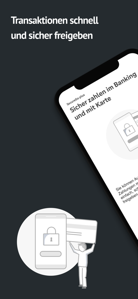 SecureGo plus app screen for secure banking and card transaction approval