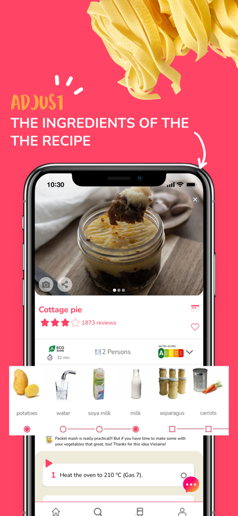 Frigo Magic : French Recipes - ユーザーがレシピの材料を調整できるFrigo Magicアプリを示すスマートフォンの画面