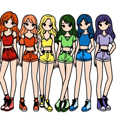 a group of girls wearing crop tops and shorts