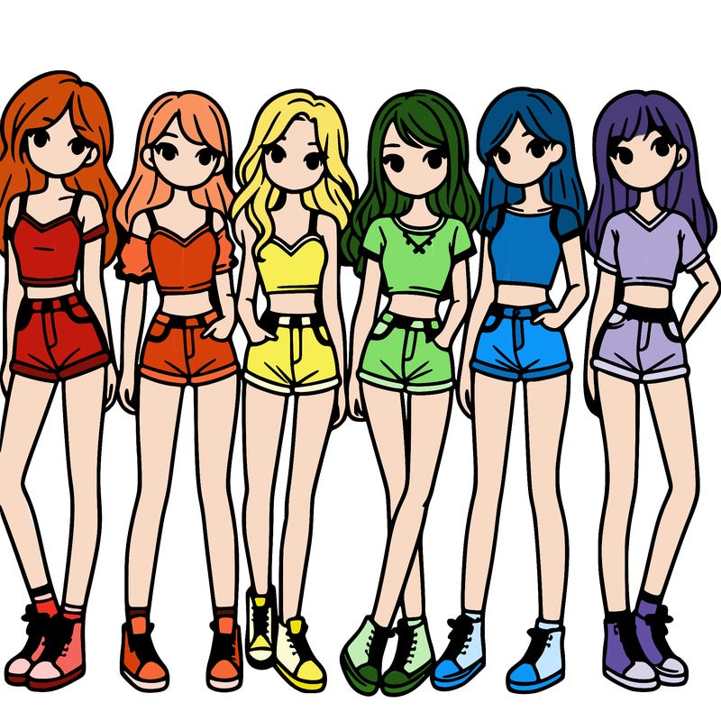 a group of girls wearing crop tops and shorts