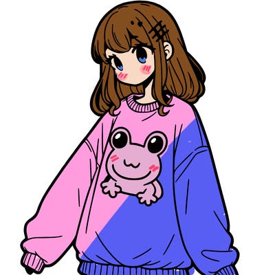 girl wearing frogging sweatshirt
