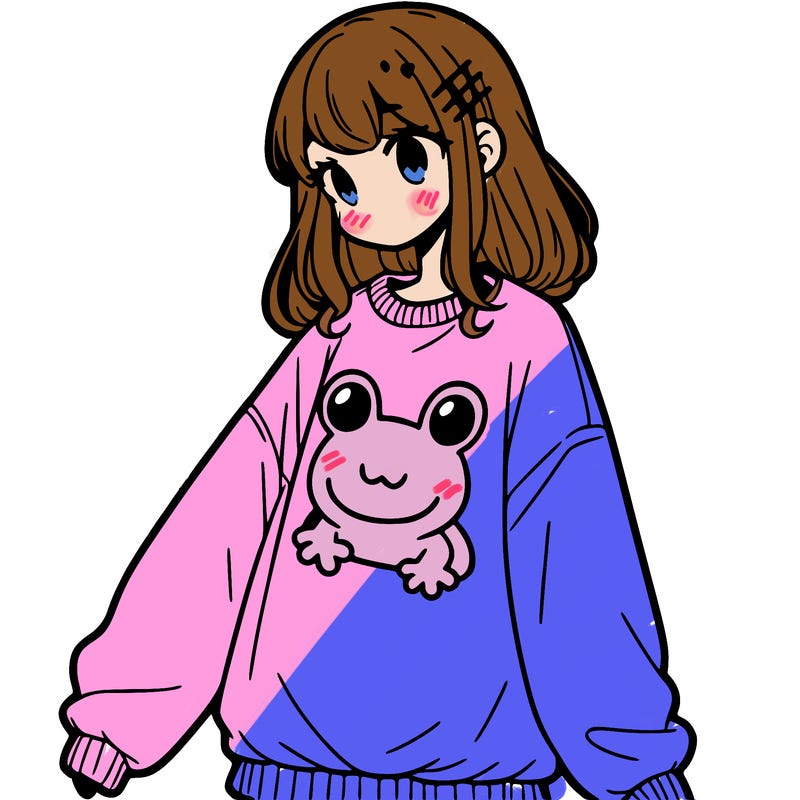 girl wearing frogging sweatshirt