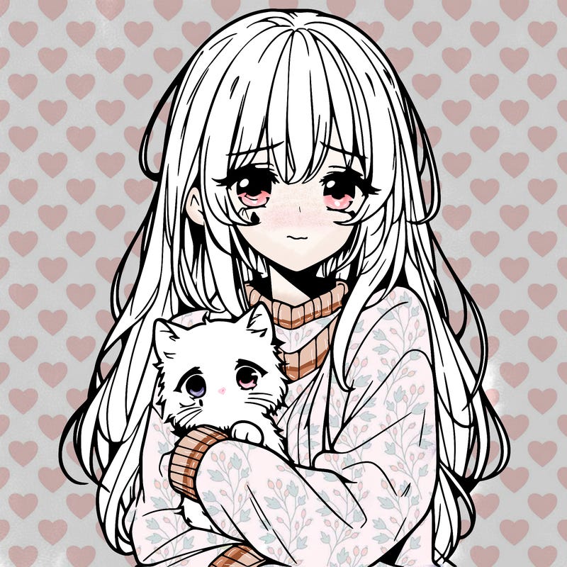 sad anime girl with cat