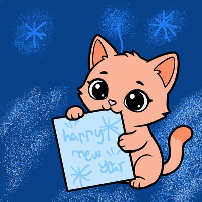 a small cat with a blank sheet of paper in its hand. the cat is sooooooo cute!