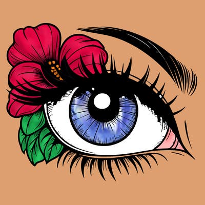 realistic eye with flower