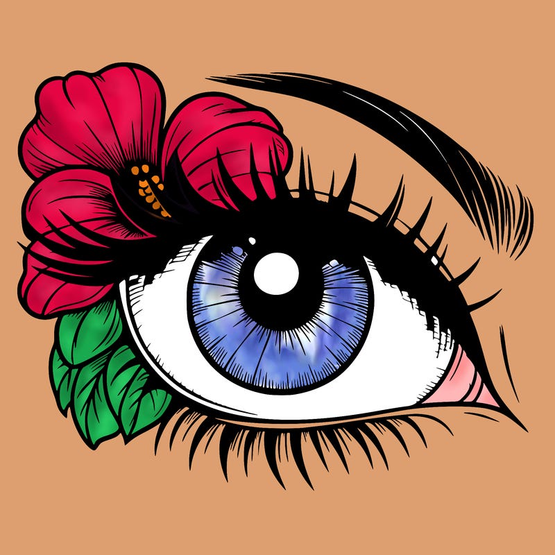 realistic eye with flower