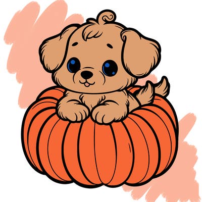 cute little puppy in a pumpkin