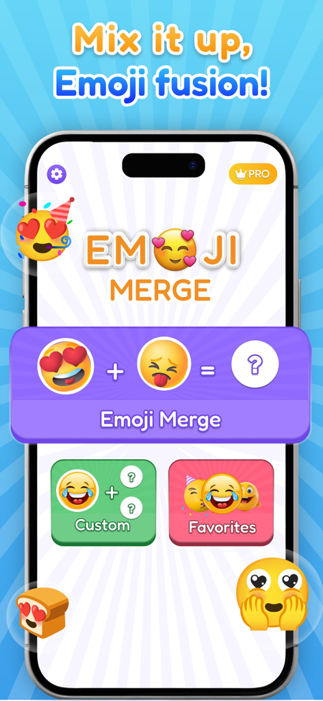 Emoji Merge & Mix Emoji Maker - Interfaz de la aplicación Emoji Merge y Mix que muestra cómo combinar dos emojis diferentes para crear una fusión única.