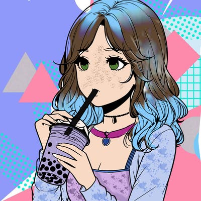 realistic girl drinking boba tea