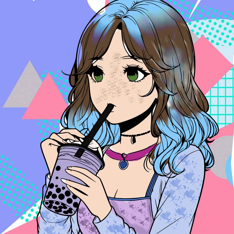 realistic girl drinking boba tea