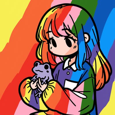 girl with long hair and a oversized shirt. and she is holding a frog
