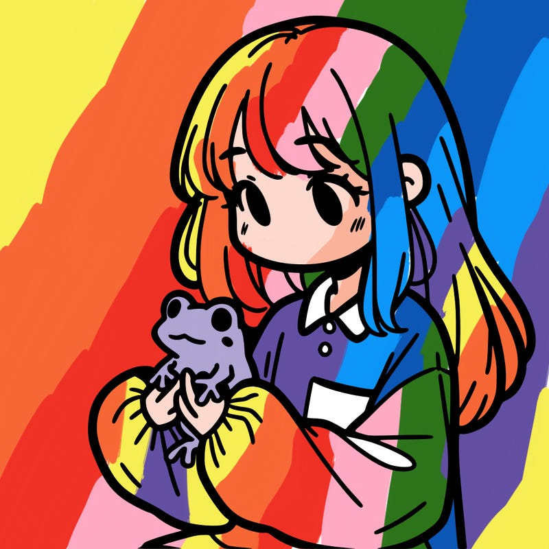 girl with long hair and a oversized shirt. and she is holding a frog