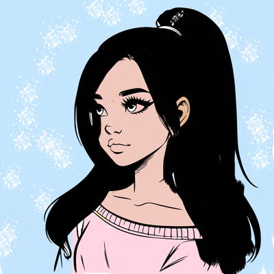 realistic girl with a high ponytail