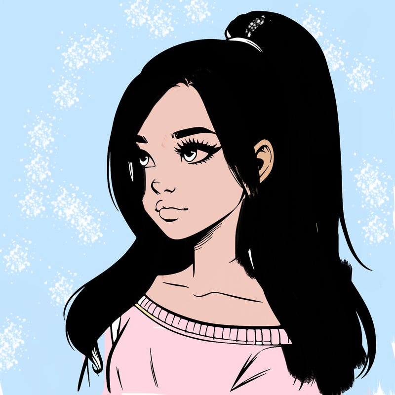 realistic girl with a high ponytail