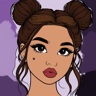 realistic girl with two buns on her hair and lips