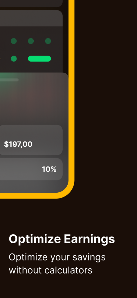 Moni - Budget Planner - Interfaz de la aplicación Moni ilustrando funciones de optimización de ganancias y ahorros
