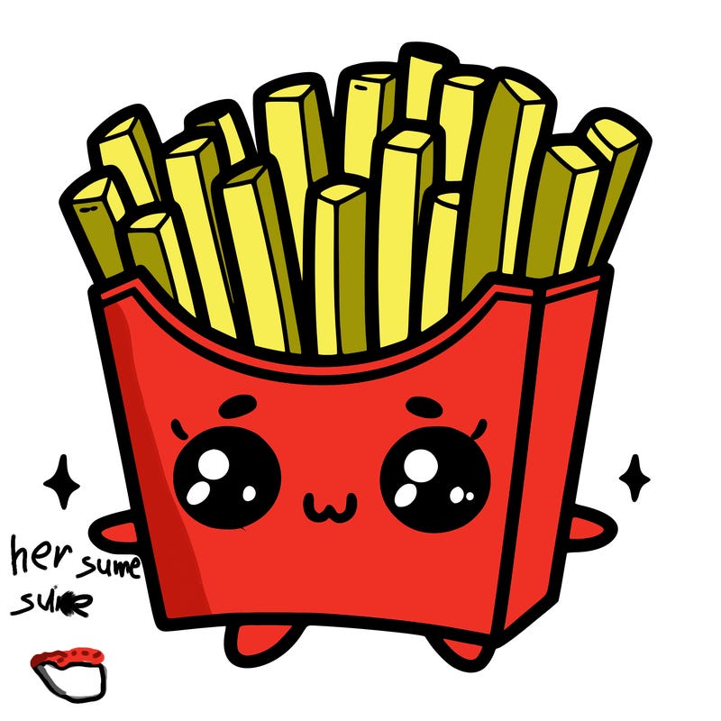 a cute. french fries