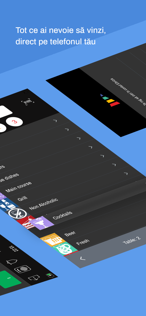 Ebriza POS - Ebriza POS mobile app screen displaying restaurant menu categories for drinks and food