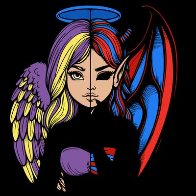 realistic angel half demon