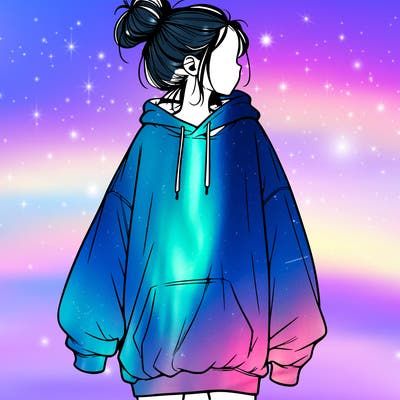 realistic girl with a oversized sweatshirt on and a bun