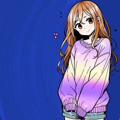 manga teen girl  in a sweater and baggy pants