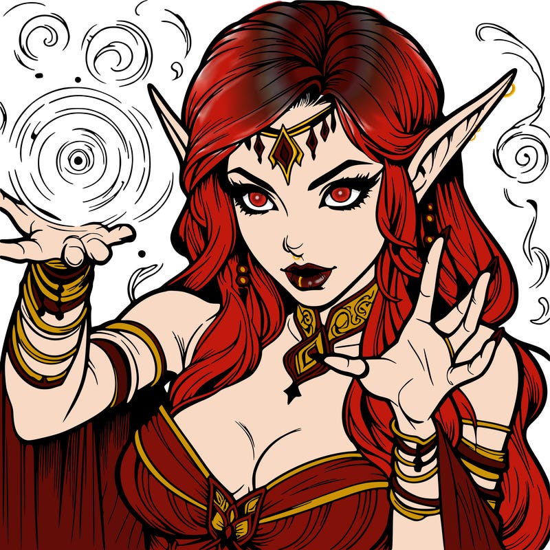 realistic scary beautiful elf sorceress casting spell