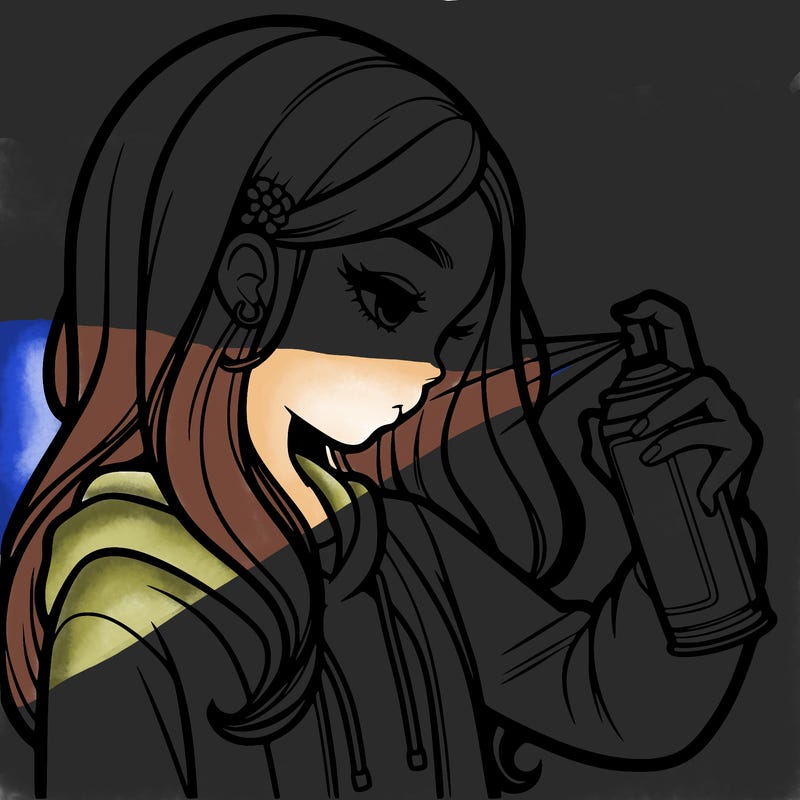 a realistic girl spray painting