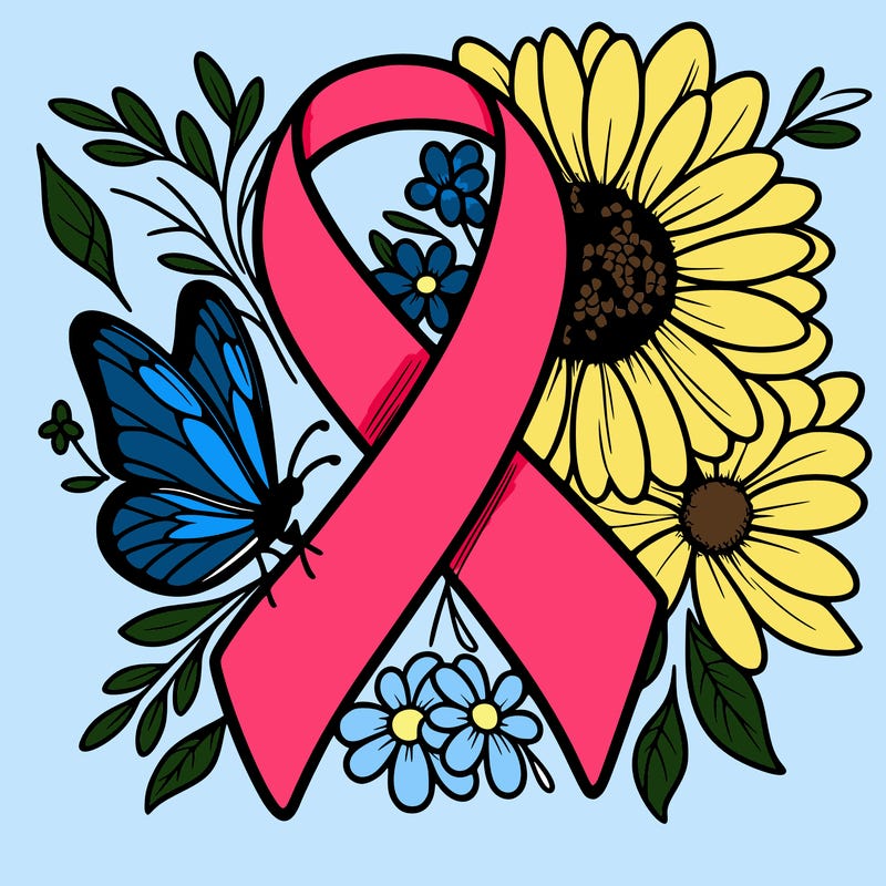 cancer awareness symbol with flowers and butterflies