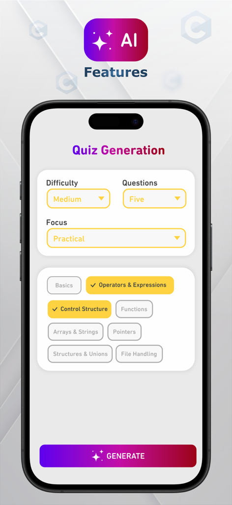 C, C++, C# Quiz - AI powered quiz generation interface for custom coding practice