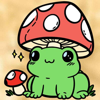 a cute frog with a mushroom hat