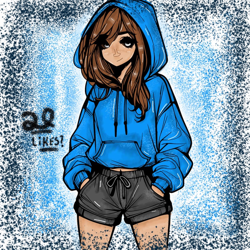 realistic girl in shorts and hoodie